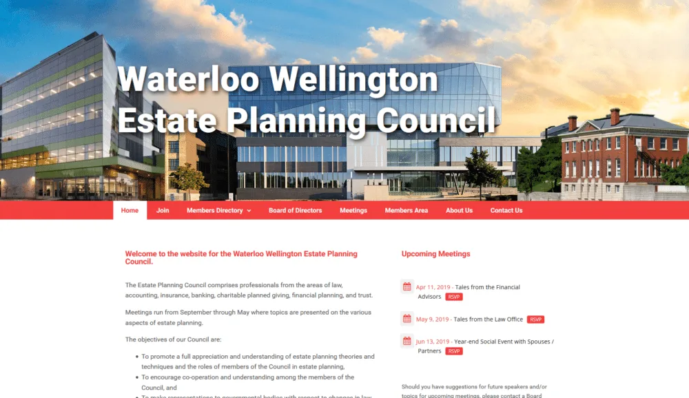 Waterloo Wellington Estate Planning Council Website project screenshot