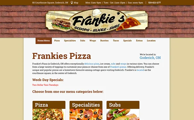 Frankies Pizza Website project screenshot