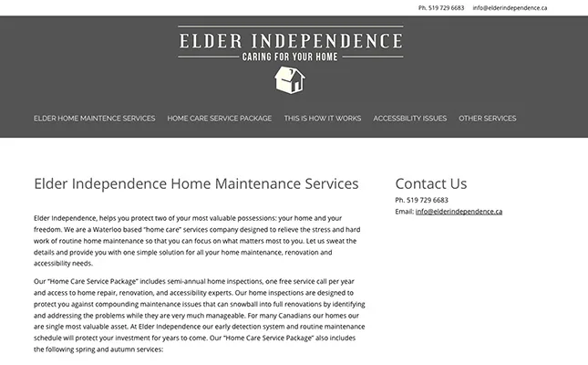 Elder Independence Website project screenshot