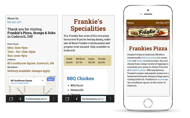 Frankies Pizza - Mobile Website project screenshot