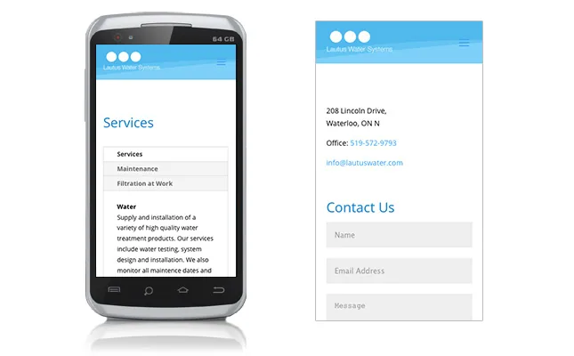 Lautus Water Systems - Mobile Website project screenshot