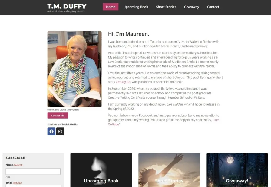 Website for Canadian Author Maureen Duffy project screenshot