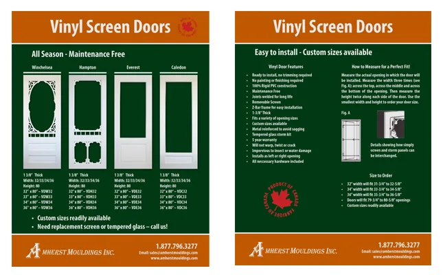 Amherst Mouldings Vinyl Screen Doors Product Sheet project screenshot