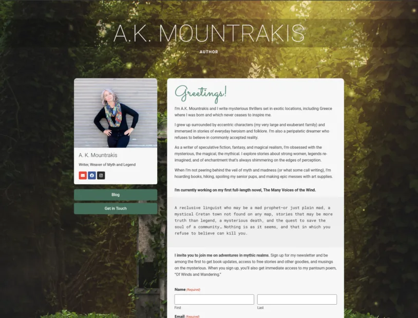 Author Website for A.K. Mountrakis project screenshot