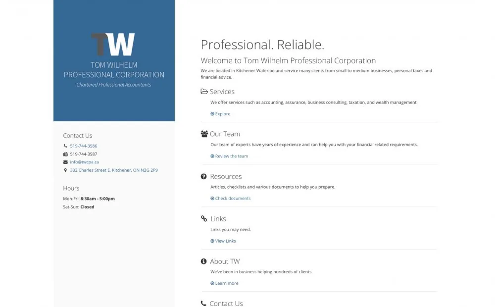 Tom Wilhelm Charted Professional Accountants project screenshot