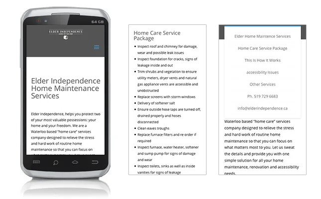 Elder Independence Website - Mobile Website project screenshot