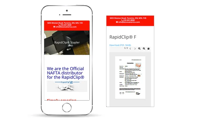 The RapidClip by BizoN America - Mobile Website project screenshot
